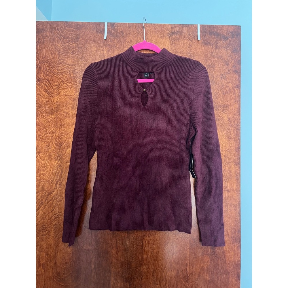 NEW INC Chenille Cutout Sweater Womens XL Port Ribbed Mock Neck Keyhole Top